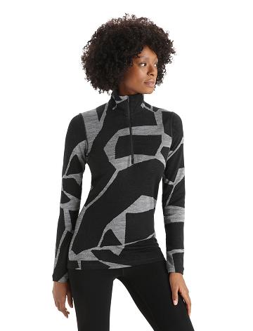 Black / Jet Heather Icebreaker Merino 250 Vertex Long Sleeve Half Zip Thermal Top Fractured Landscapes Women's One Piece & Sets | AU 1788JPQJ